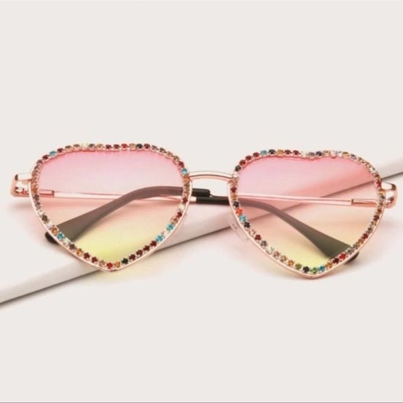 Accessories - Heart Shaped Sunglasses Ombre Crystal Rhinestone Glasses Nwt Pink Yellow